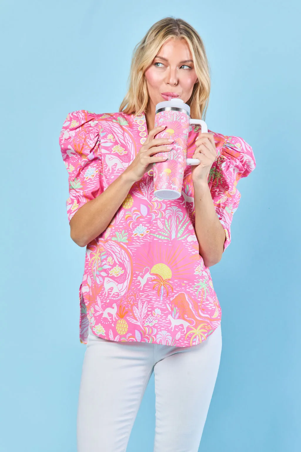 Insulated Tumbler in Whimsical Island Sunrise