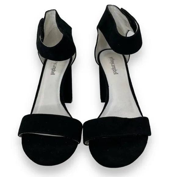 Jeffrey Campbell Lyndsay Black Suede Leather Ankle Strap Open Toe Heel Sandal 8