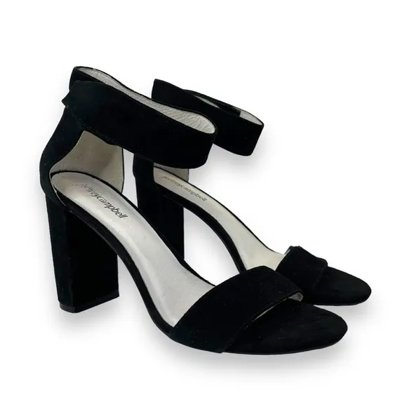 Jeffrey Campbell Lyndsay Black Suede Leather Ankle Strap Open Toe Heel Sandal 8