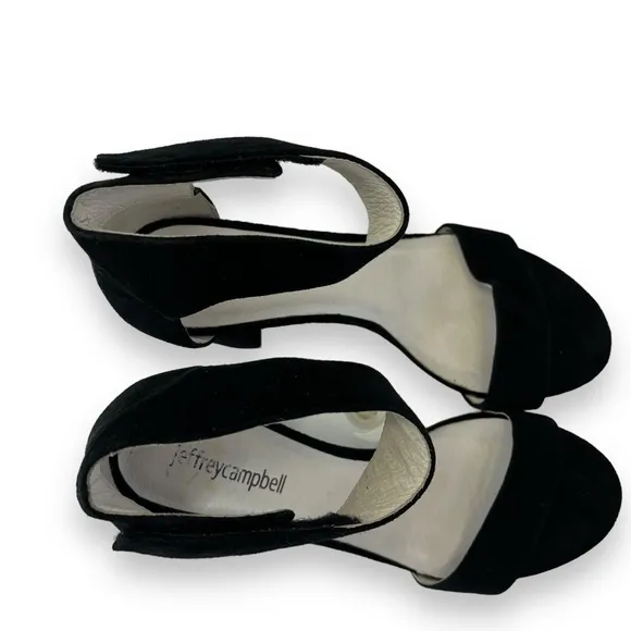 Jeffrey Campbell Lyndsay Black Suede Leather Ankle Strap Open Toe Heel Sandal 8