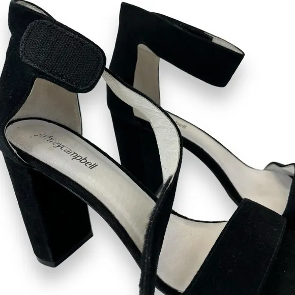 Jeffrey Campbell Lyndsay Black Suede Leather Ankle Strap Open Toe Heel Sandal 8