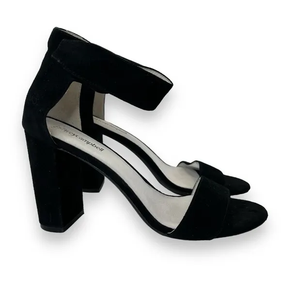 Jeffrey Campbell Lyndsay Black Suede Leather Ankle Strap Open Toe Heel Sandal 8