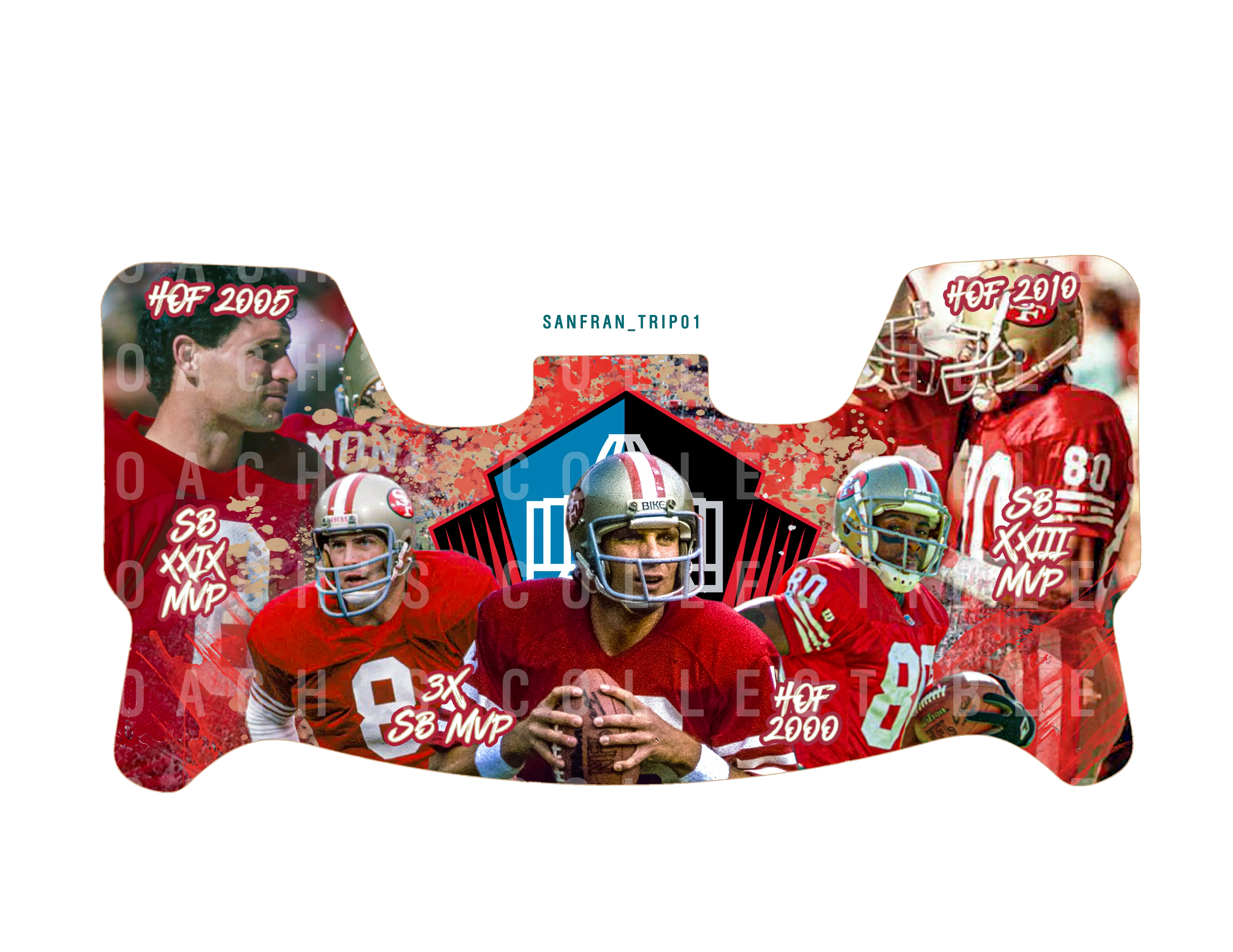 Joe Montana, Jerry Rice & Steve Young Custom Visor for Any Full Size Riddell Helmet (Universal Fit)