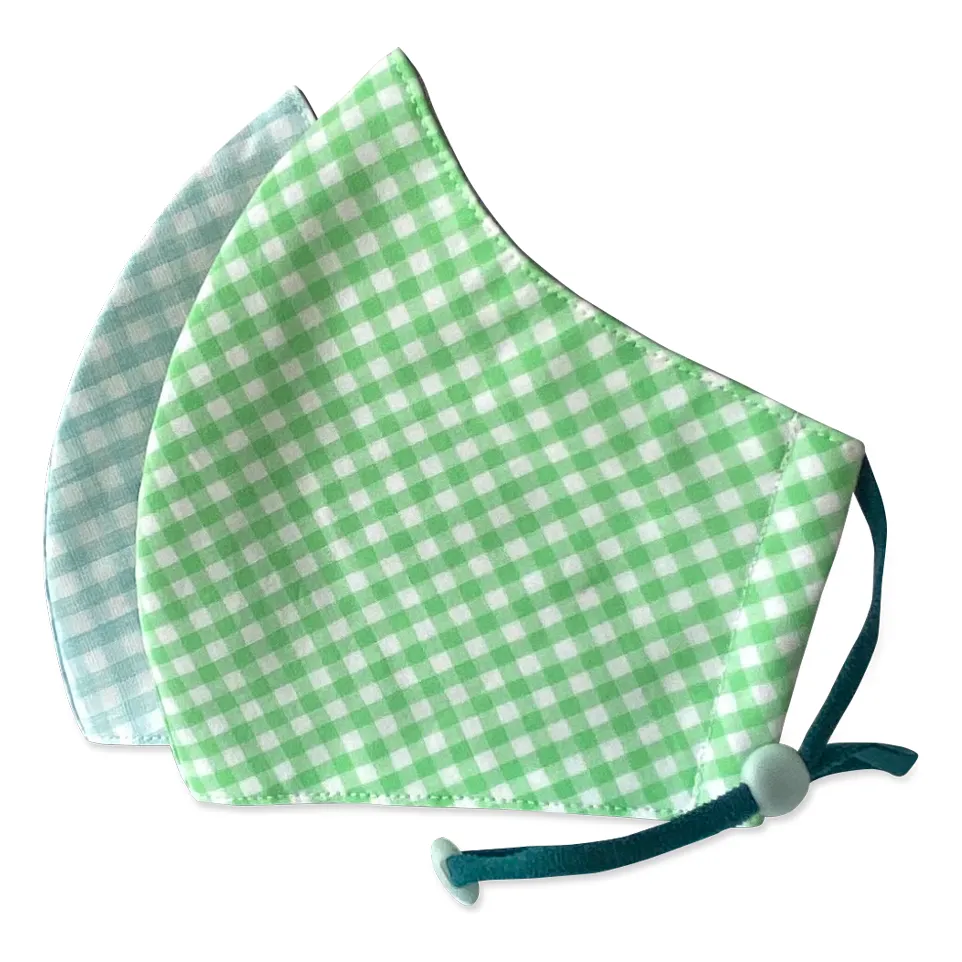 Kids Mask 3-Lyr Grn/Blue Check