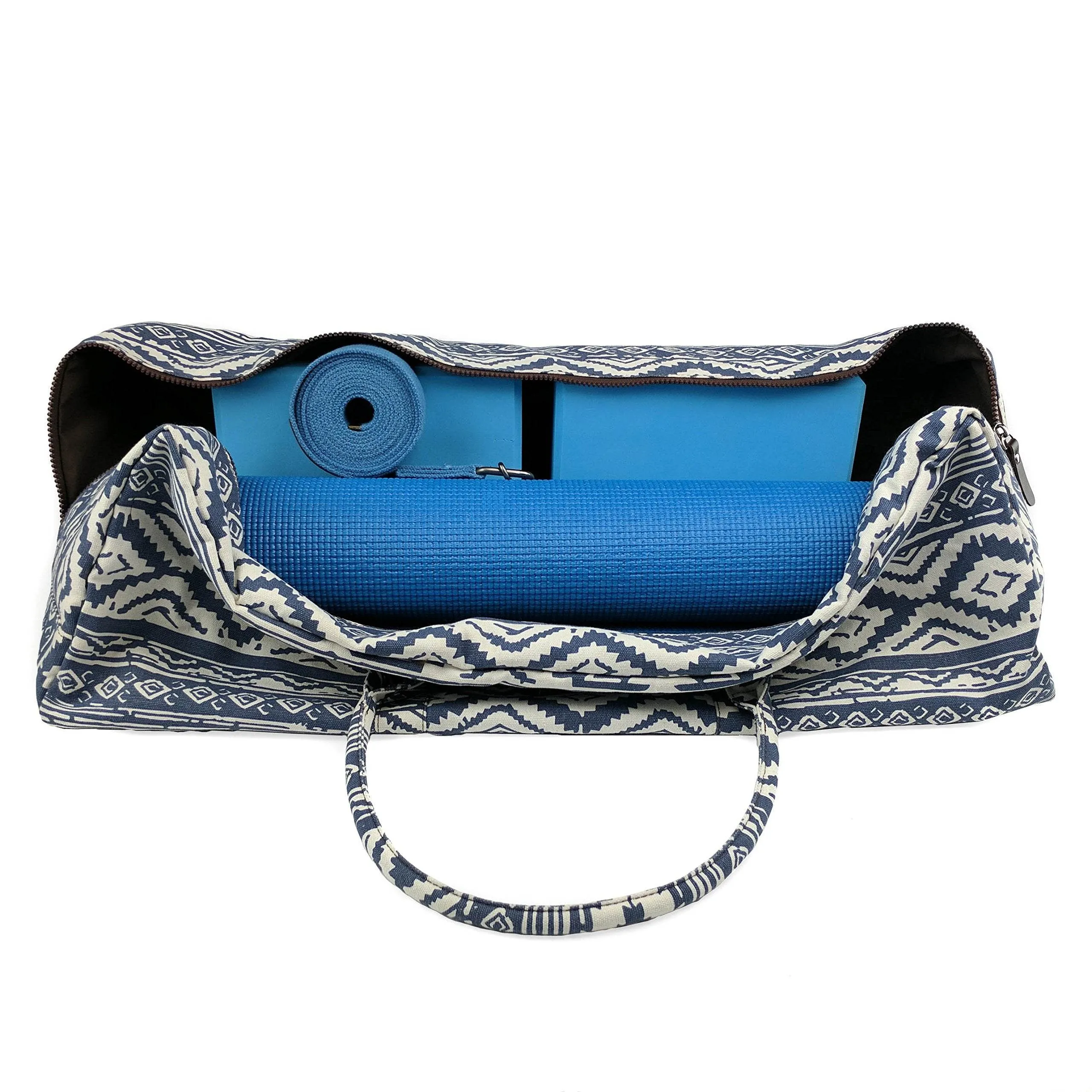 Kindfolk Yoga Mat XL Duffel Bag Extra Large Patterned Canvas with Pocket and Zipper (Mesa)