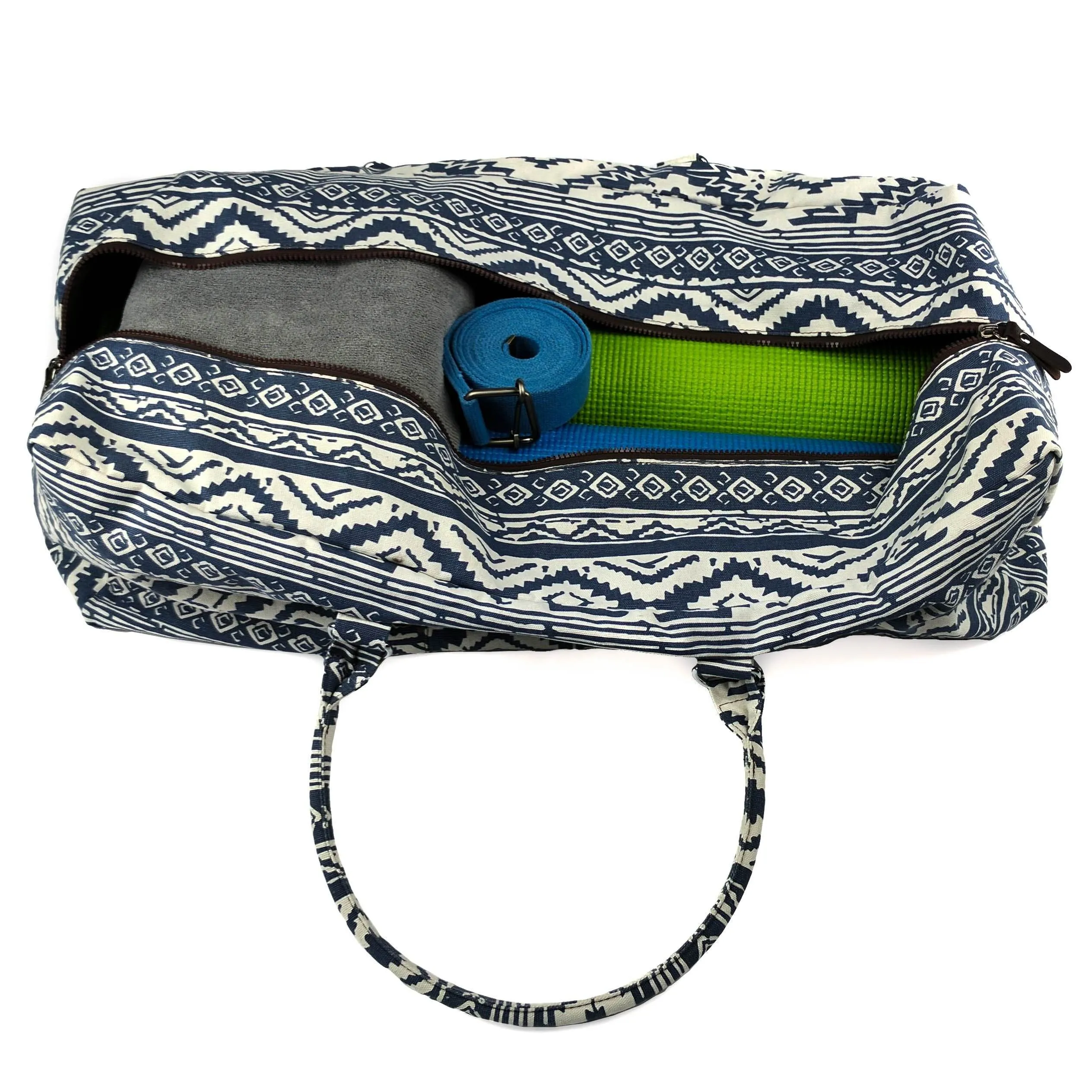 Kindfolk Yoga Mat XL Duffel Bag Extra Large Patterned Canvas with Pocket and Zipper (Mesa)