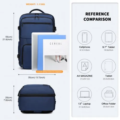 Kono Multifunctional Portable Travel Backpack Cabin Luggage Bag - Navy