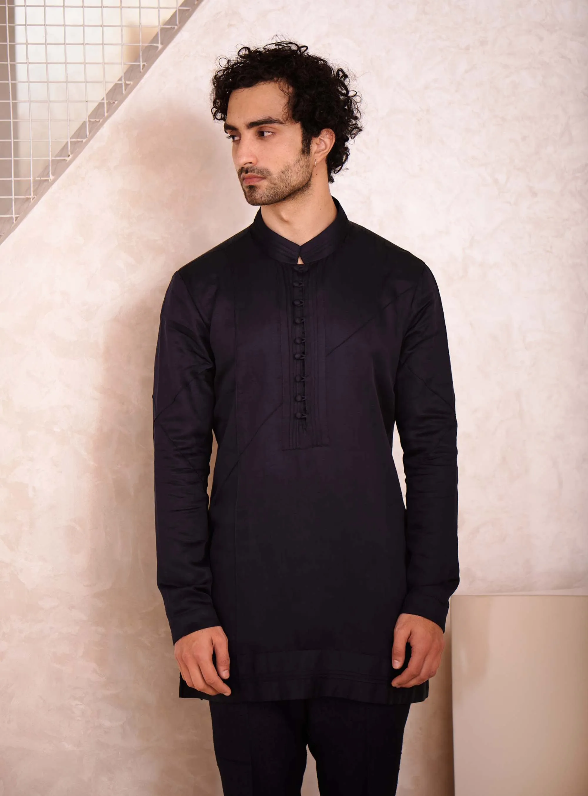 Midnight Blue Short Jacket With Kurta And Trouser