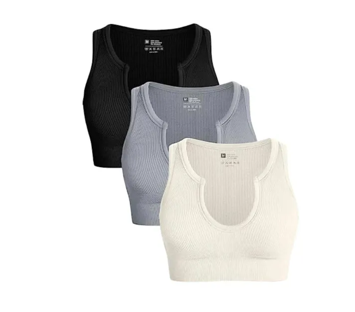 Midriff-baring Crop Tops, Ribbed Workout Yoga Sports Short Style Solid Color Casual Vest C-240706-1