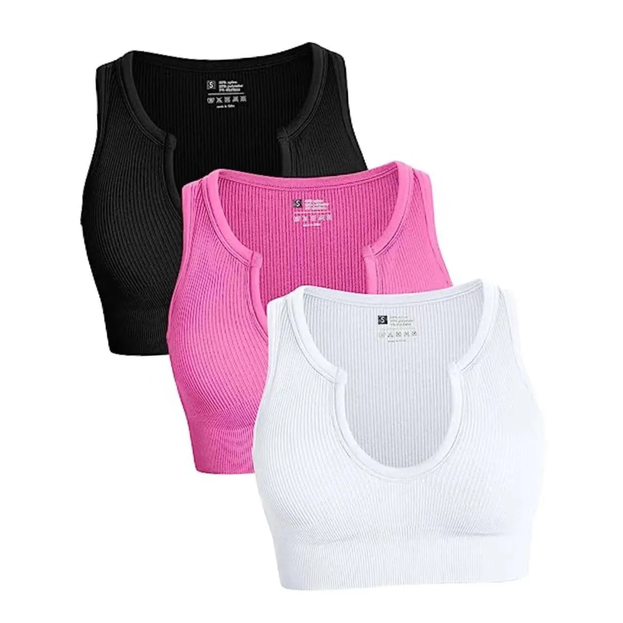 Midriff-baring Crop Tops, Ribbed Workout Yoga Sports Short Style Solid Color Casual Vest C-240706-1