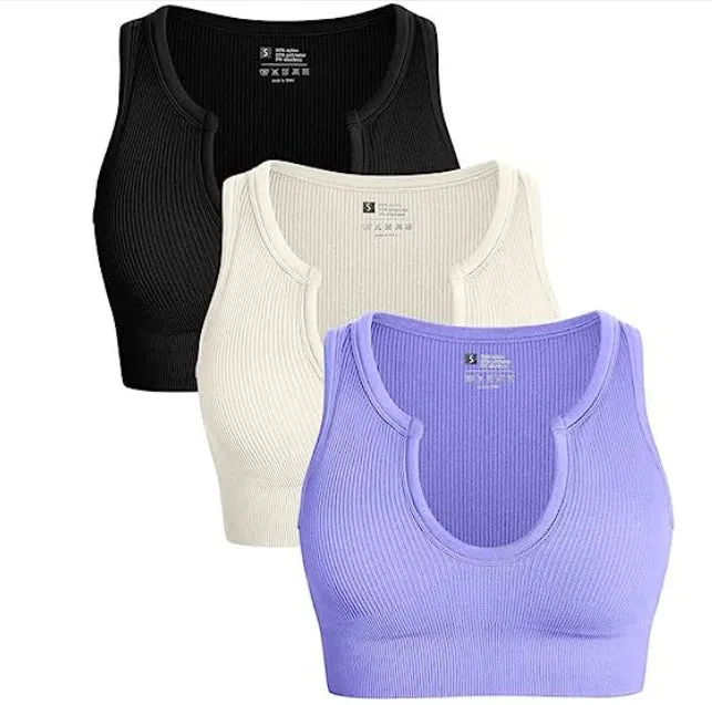Midriff-baring Crop Tops, Ribbed Workout Yoga Sports Short Style Solid Color Casual Vest C-240706-1