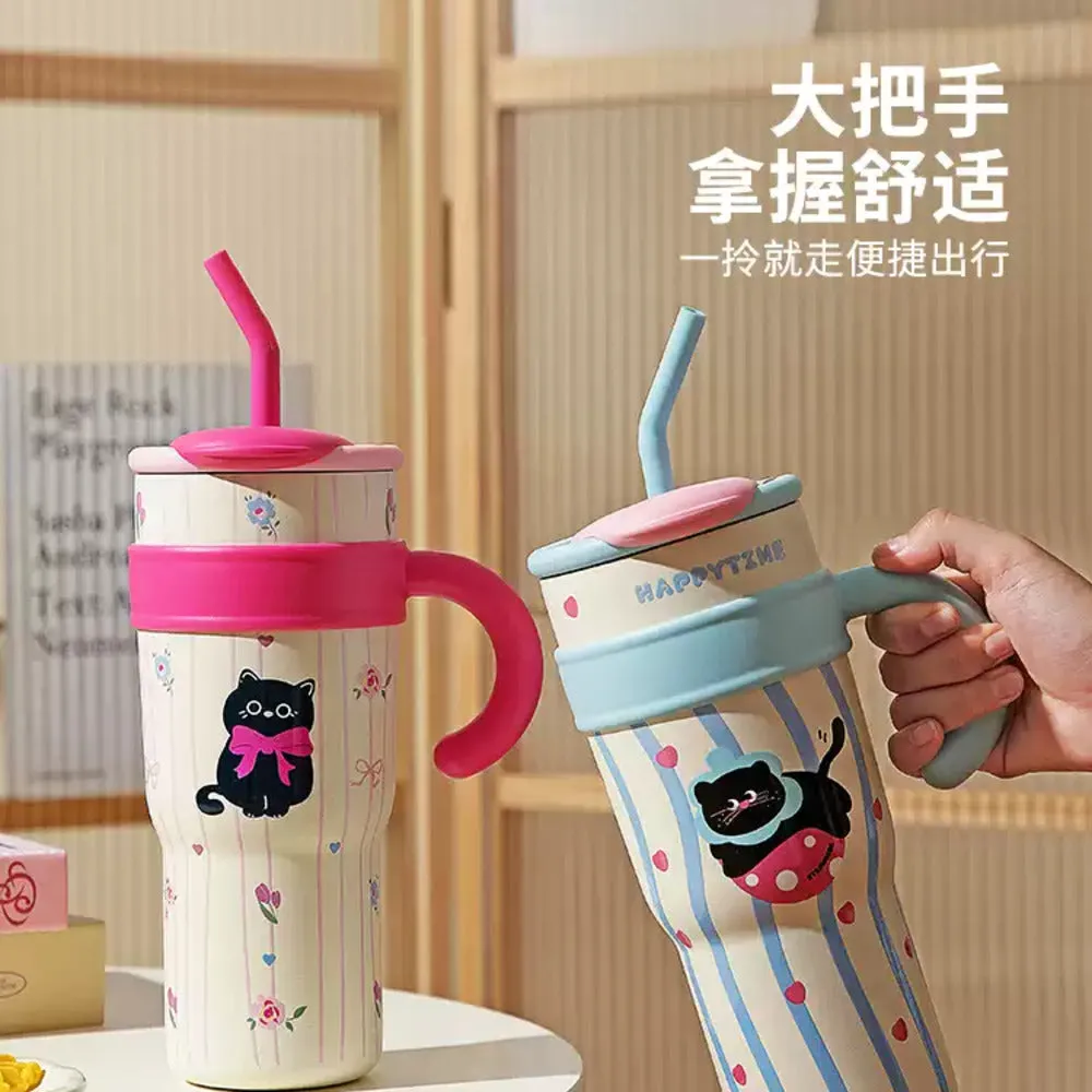 Modern Housewife 304 Stainless Steel Insulated Tumbler - Wiggling Cat Design, 1200ml