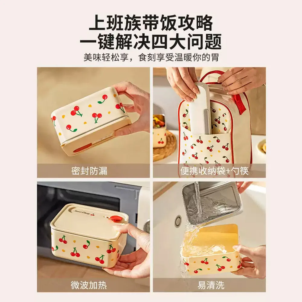 Modern Sweet Home 304 Stainless Steel Insulated Lunch Box - Cherry White 700ml, Microwaveable
