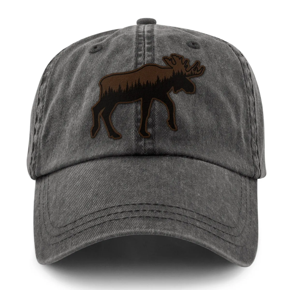 Moose Tree Skyline Leather Patch Washed Dad Hat