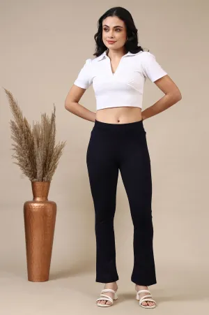 Navy Blue Flared Ankle Length Yoga Tights