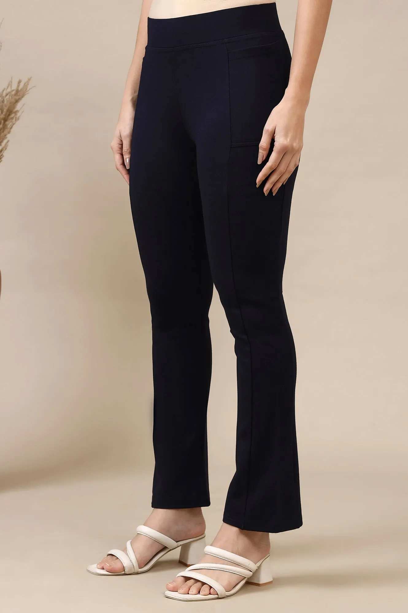 Navy Blue Flared Ankle Length Yoga Tights