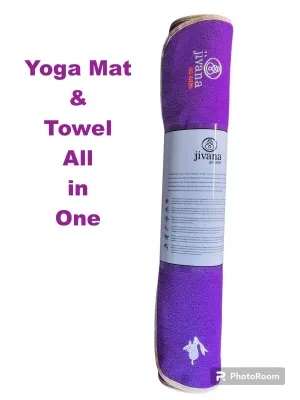 New Jivana As One Yoga Mat & Towel All in One Purple 28" x 71", Microfibre, non slip bottom, Retails $150 