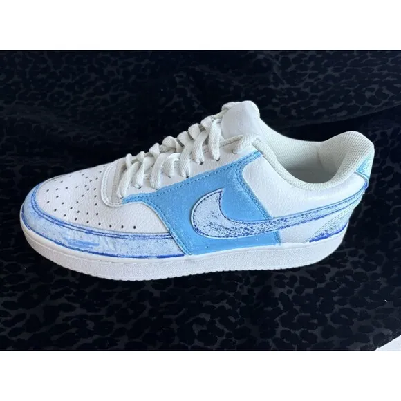 Nike Mens Size 7 Court Vision Low Custom Paint Blue White CD5463-100 Skate Shoes
