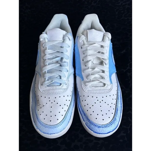 Nike Mens Size 7 Court Vision Low Custom Paint Blue White CD5463-100 Skate Shoes