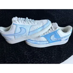 Nike Mens Size 7 Court Vision Low Custom Paint Blue White CD5463-100 Skate Shoes