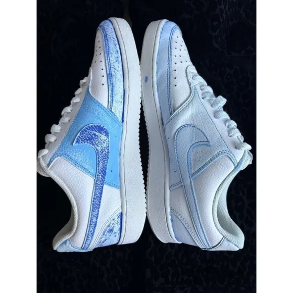 Nike Mens Size 7 Court Vision Low Custom Paint Blue White CD5463-100 Skate Shoes