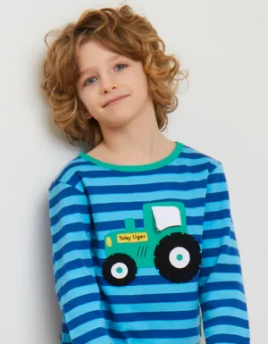 Organic Tractor Applique Long-Sleeved T-Shirt