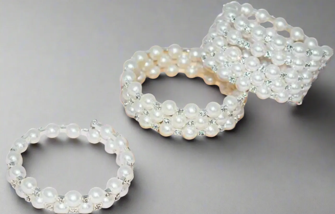 Pearl Rhinestone Flexible 2 Row Bracelet
