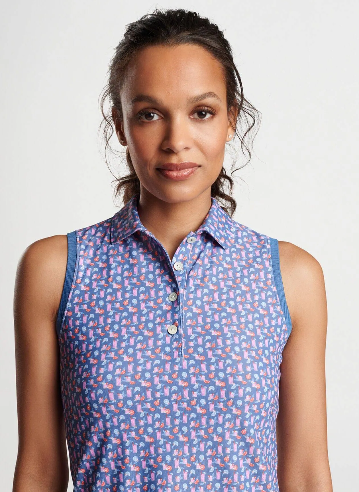Peter Millar Womens Paloma Sleeveless Banded Button Polo - STORM