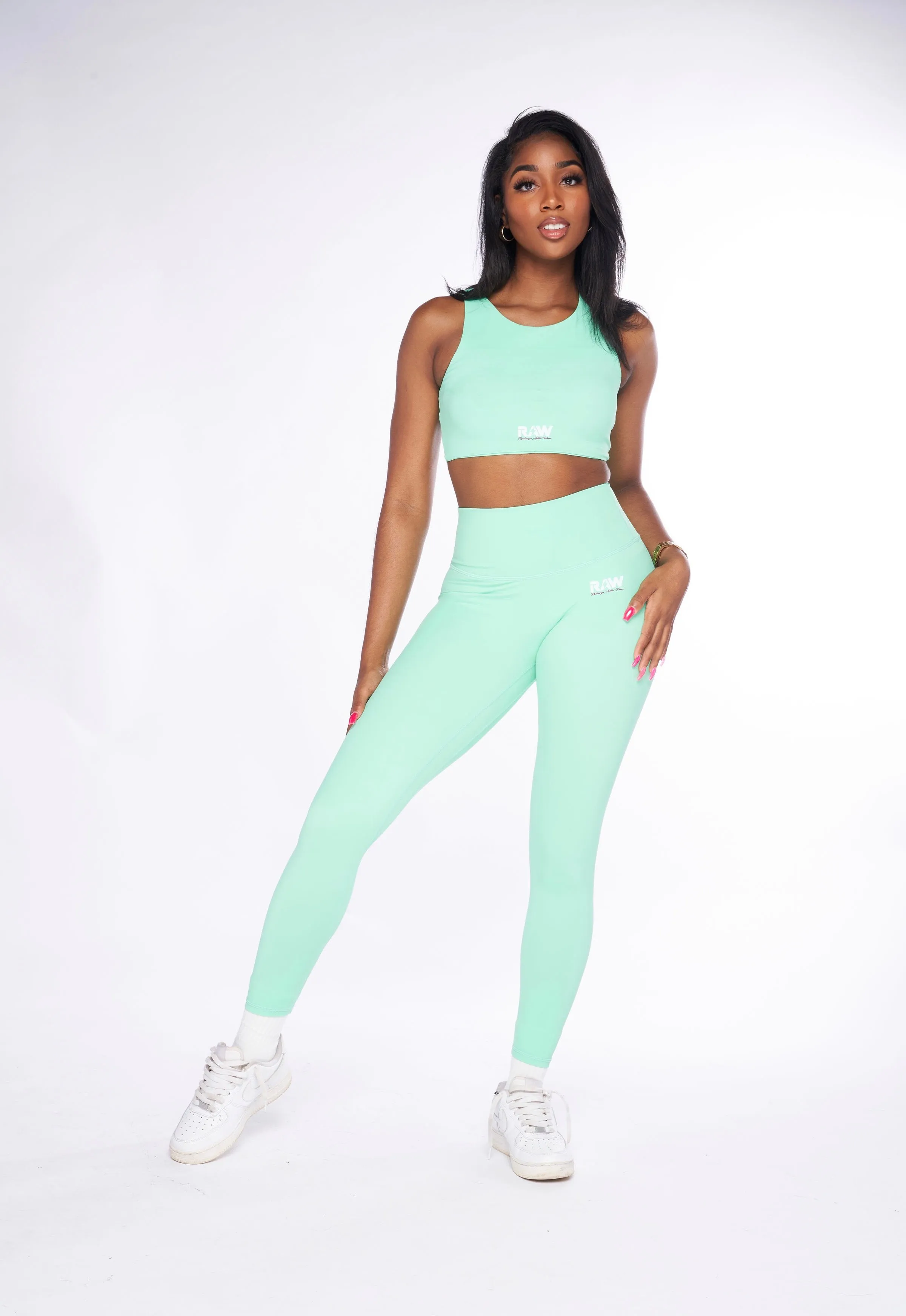 Pilates Hottie Sports Bra (Aquamarine Green)