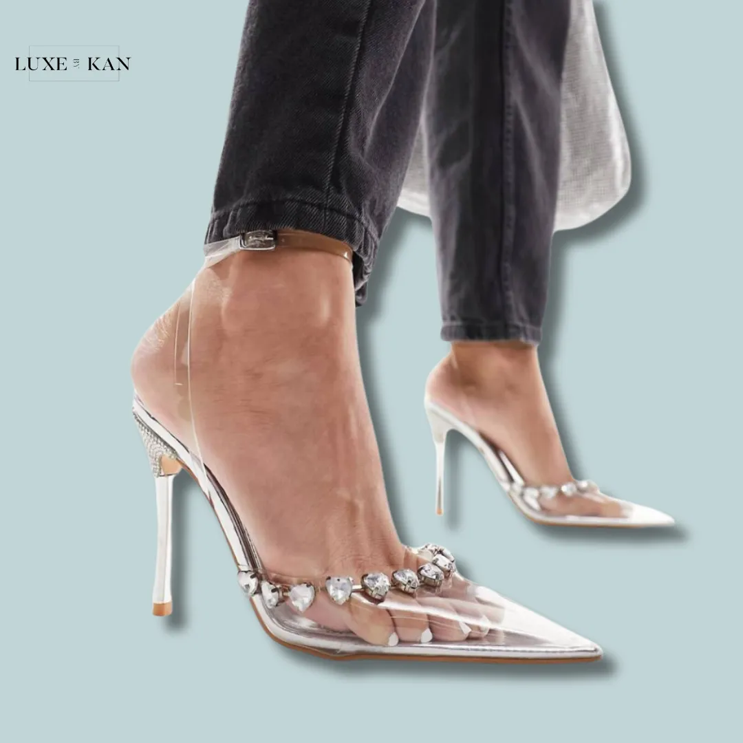 Public Desire Exclusive Esmee heart embellished heeled shoes in silver