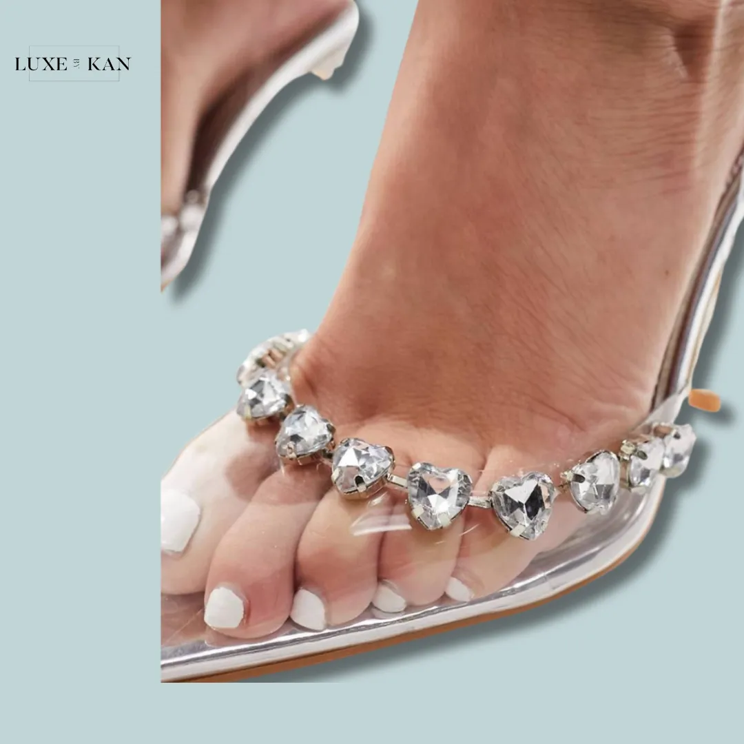 Public Desire Exclusive Esmee heart embellished heeled shoes in silver