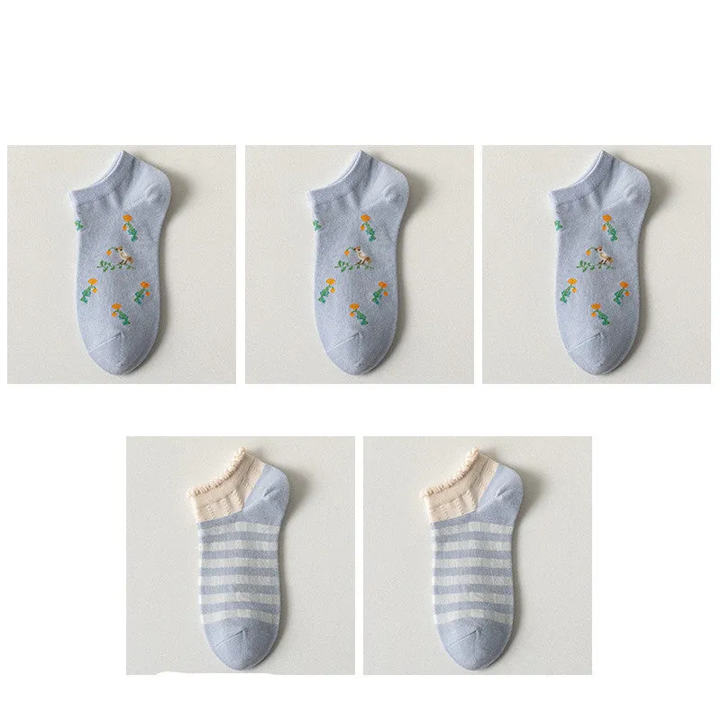 Purple Blue Women's Socks Spring And Summer Shallow Mouth Low Cut Short Socks