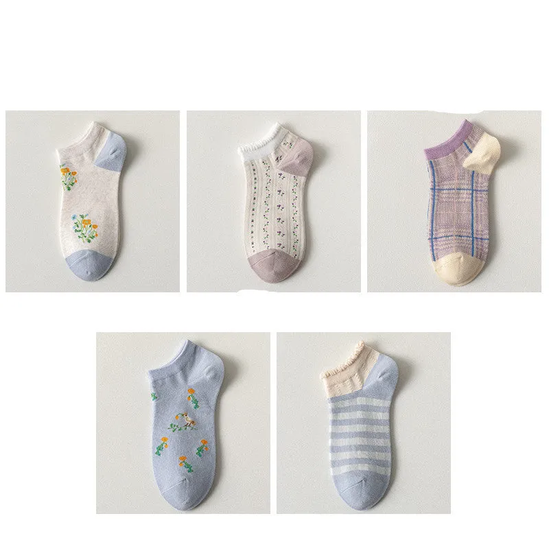 Purple Blue Women's Socks Spring And Summer Shallow Mouth Low Cut Short Socks