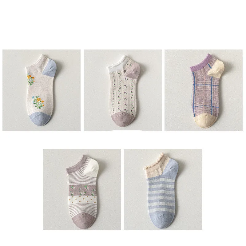 Purple Blue Women's Socks Spring And Summer Shallow Mouth Low Cut Short Socks