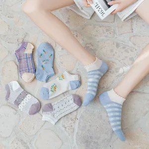 Purple Blue Women's Socks Spring And Summer Shallow Mouth Low Cut Short Socks