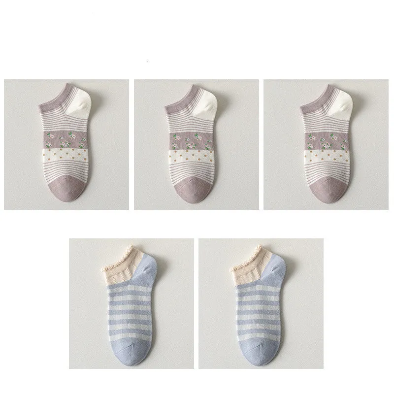 Purple Blue Women's Socks Spring And Summer Shallow Mouth Low Cut Short Socks