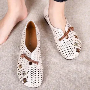 Retro Hollow Out Soft Leather Shoes