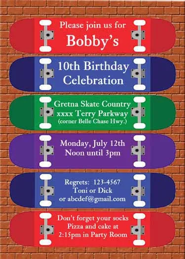 ROW OF SKATE BOARDS CUSTOM INVITATION
