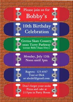 ROW OF SKATE BOARDS CUSTOM INVITATION