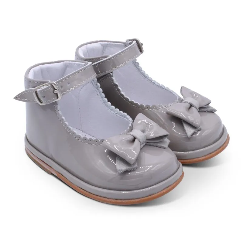 'Ruby' Girls Grey Patent Ankle Strap Shoes