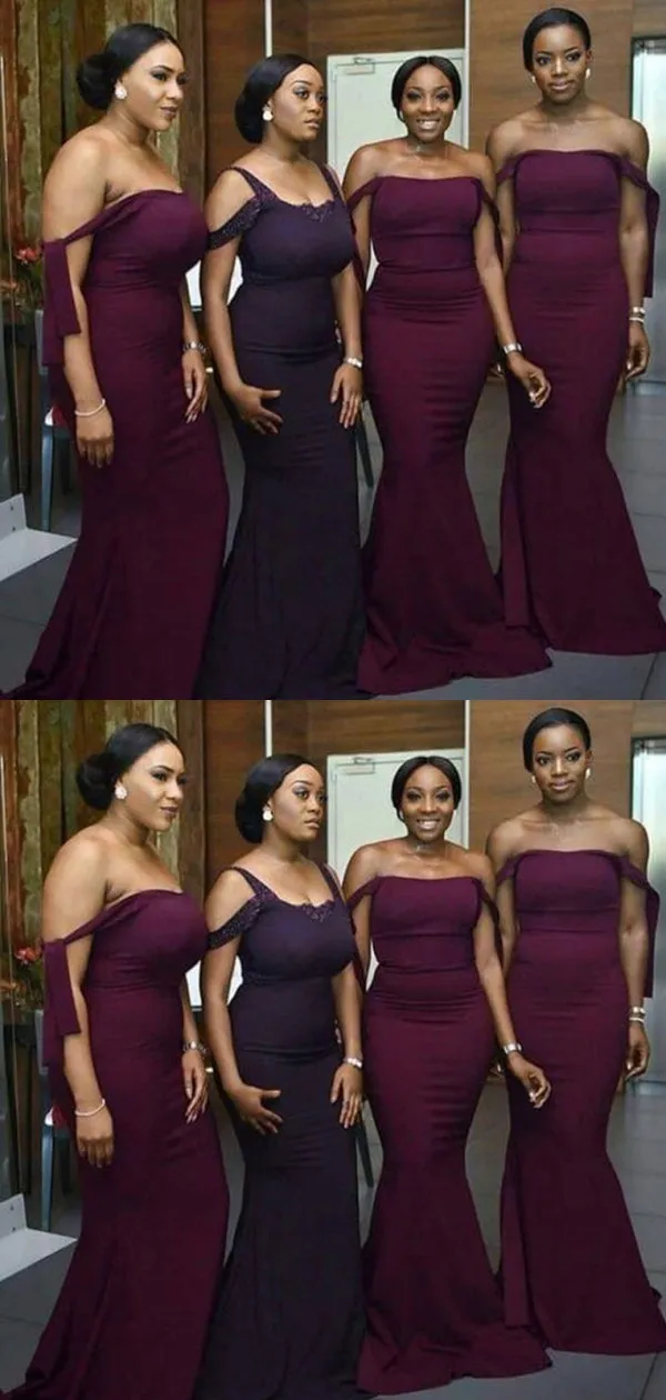 Sexy Off-shoulder Sleeveless Mermaid Satin Bridesmaid Dresses Online, BG837
