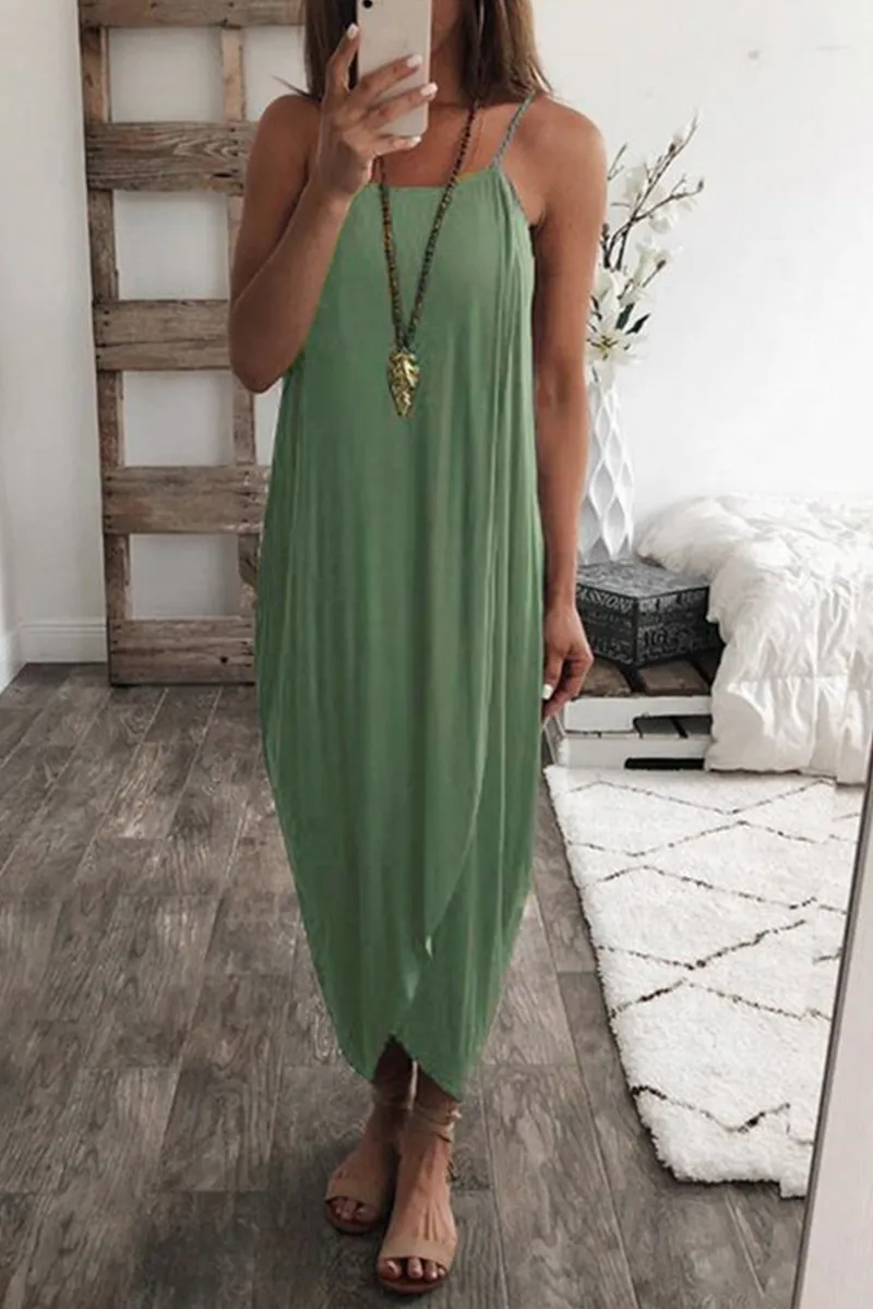 Sexy Solid Patchwork Spaghetti Strap Irregular Dress Dresses