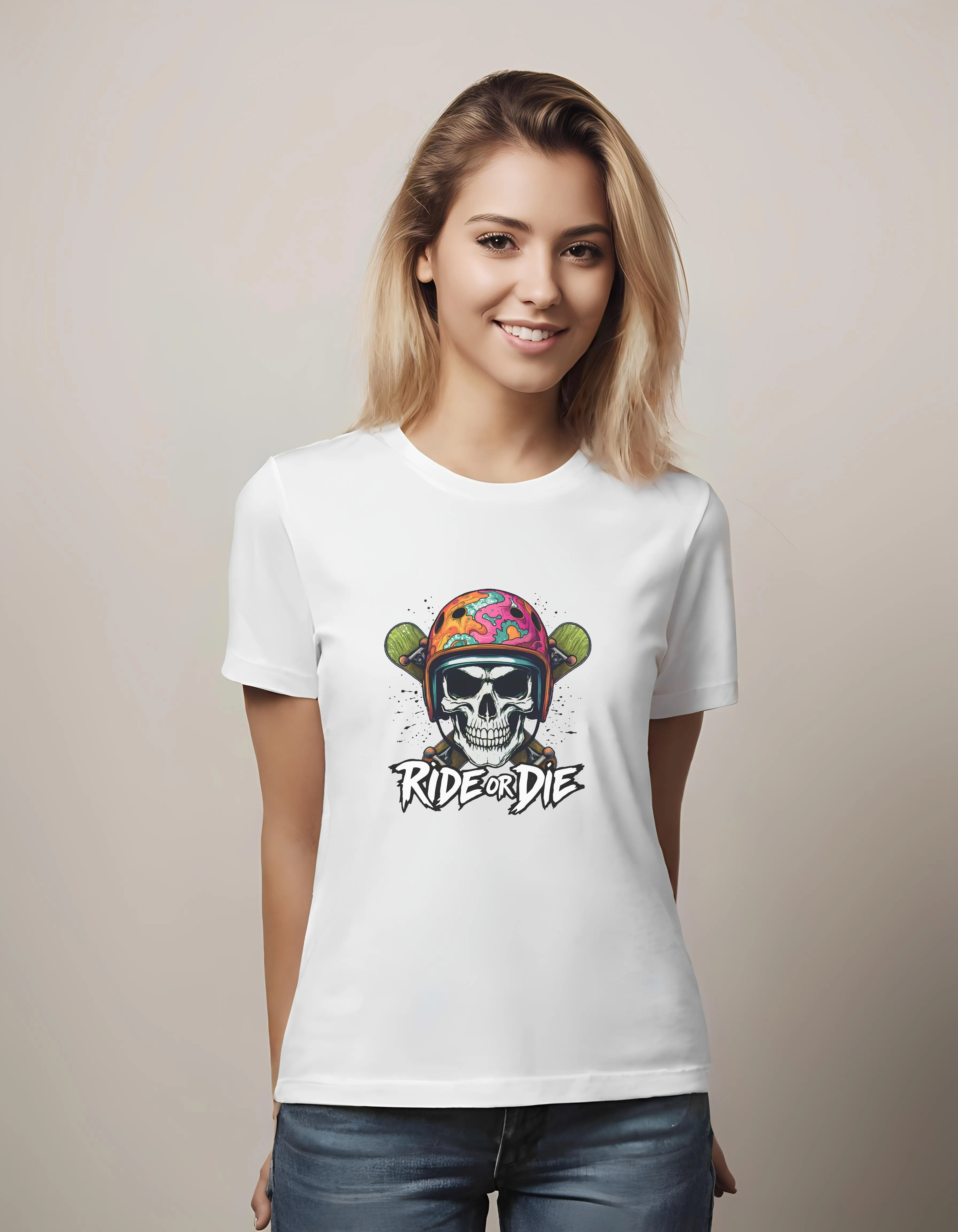 Skull Ride or Die Skateboard Design | Classic T-Shirt (Unisex)