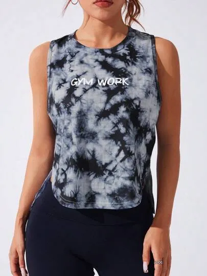 Sport Studio Crew Neck Sleeveless Letter Print Casual Sporty Tank Top