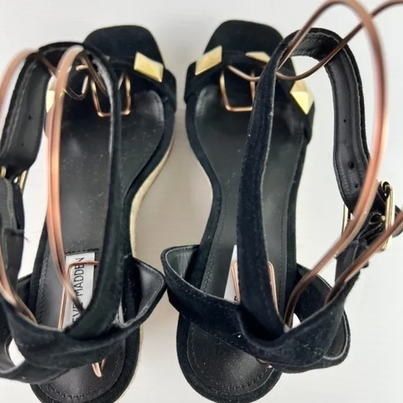Steve Madden  Sunty Wedge Sandal womens size 10 Blank Ankle Strap Studs