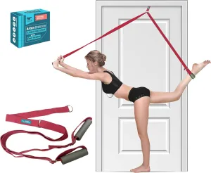 Stretching Strap with Door Anchor – Adjustable Loops and Metal Buckles, Comfortable Foam Pads