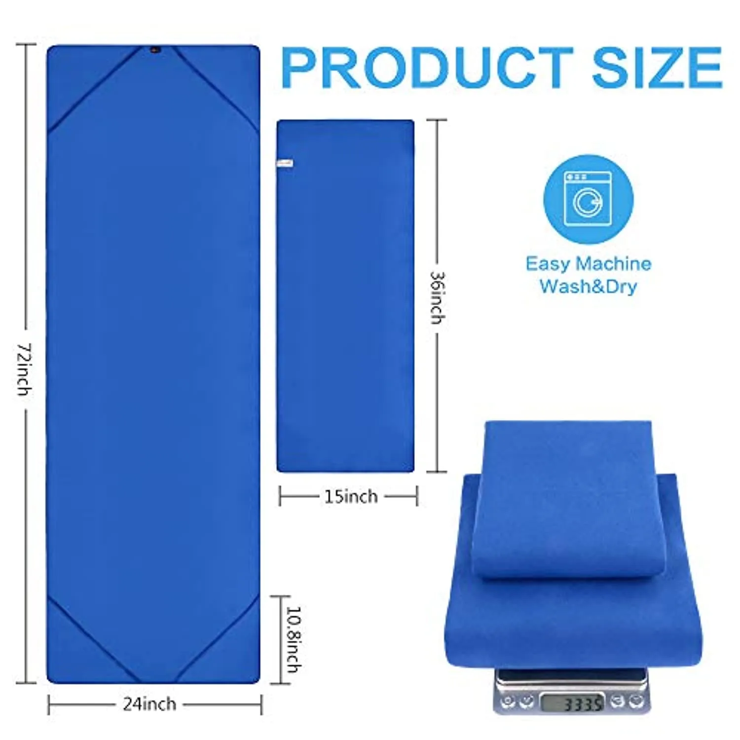 SUNLAND Toalla de yoga de microfibra absorbente de sudor suave antideslizante toalla de yoga caliente   toalla de mano 2 en 1 juego con bolsa de transporte, ideal para pilates Hot Yoga Bikram 24 pulgadas x 72 pulgadas