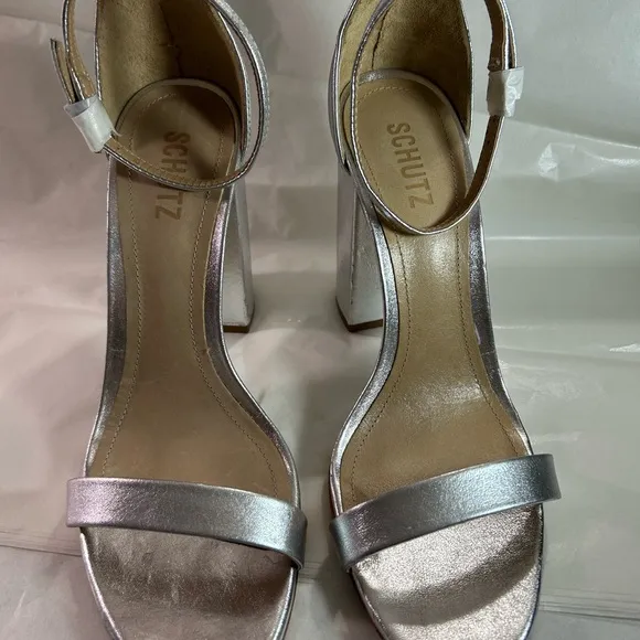 The Cadey Sandal Silver Block Heel by SCHUTZ Size 9.5