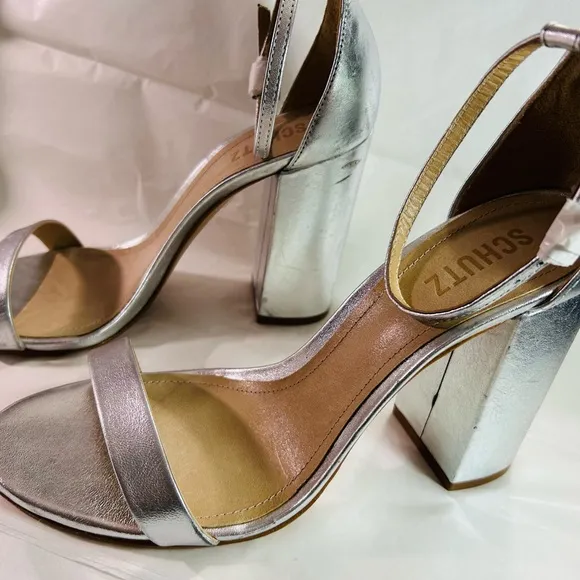 The Cadey Sandal Silver Block Heel by SCHUTZ Size 9.5