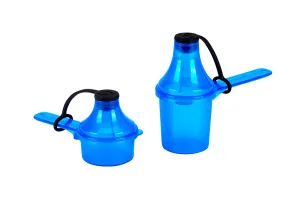 The Scoopie Portable Scoop with Attached Funnel Supplement Dispenser | Pre Workout Container - Multi Pack (2 Count, Blue, Small 15cc 30cc)
